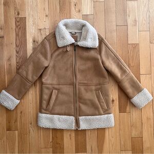 Bearpaw Womens Faux‎ Suede Sherpa Shearling Fleece Lined Tan Jacket Size Medium